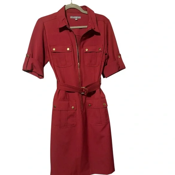 Sharagano Zip Front Dress with Gold Accents - Picture 1 of 7